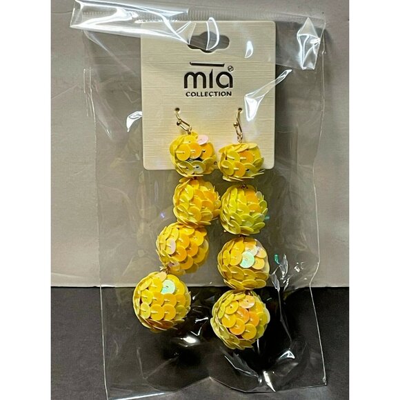 Mia Collection earrings dangle pierced 3" yellow - Picture 2 of 5